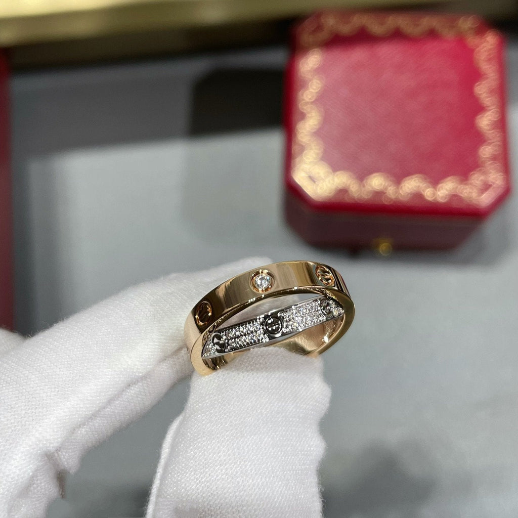 [Luxe Jewelry]LOVE PINK GOLD SILVER DIAMOND DOUBLE RING