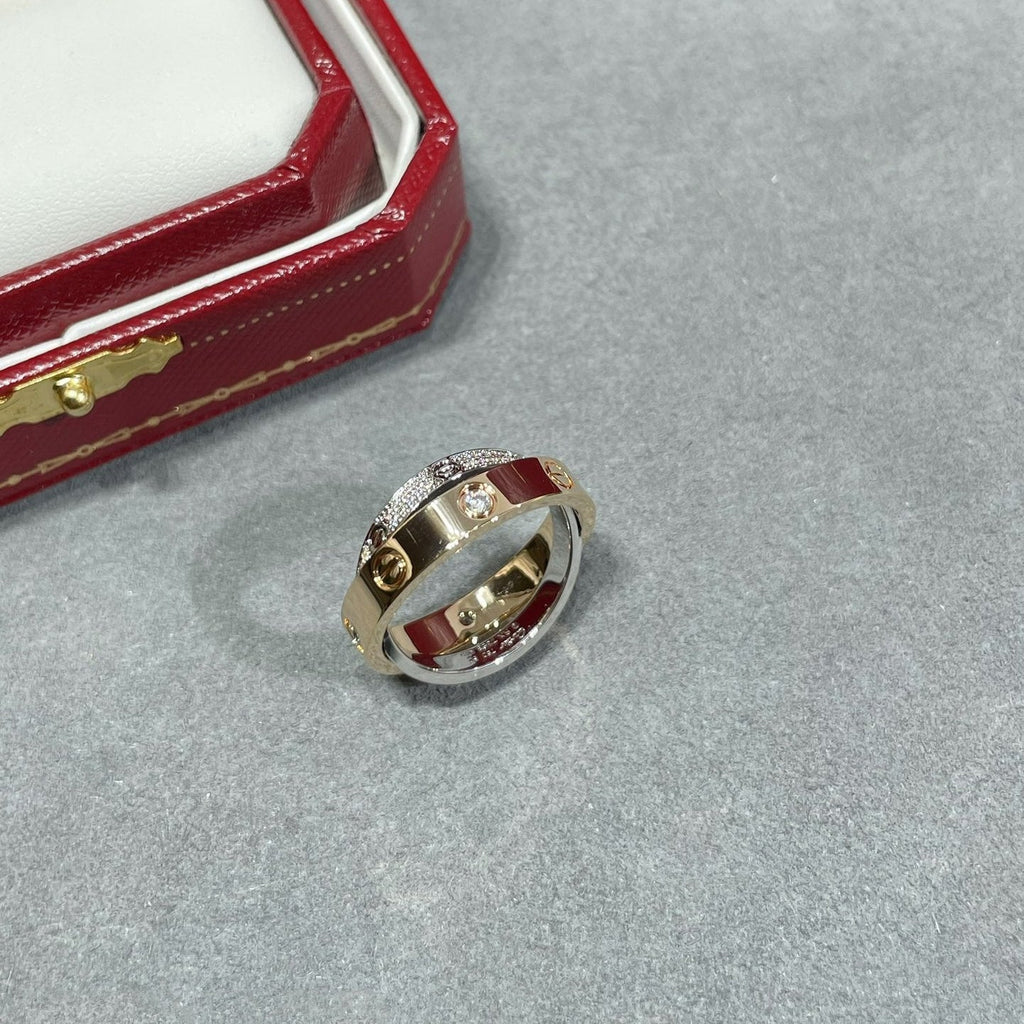 [Luxe Jewelry]LOVE PINK GOLD SILVER DIAMOND DOUBLE RING