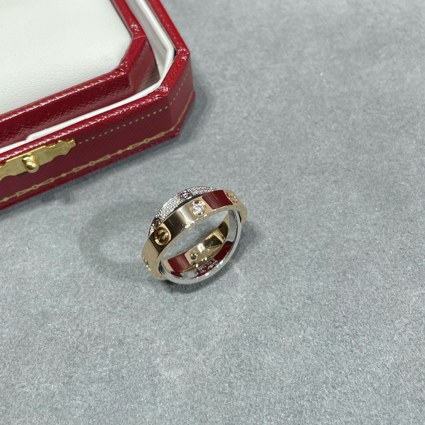 [Luxe Jewelry]LOVE PINK GOLD SILVER DIAMOND DOUBLE RING