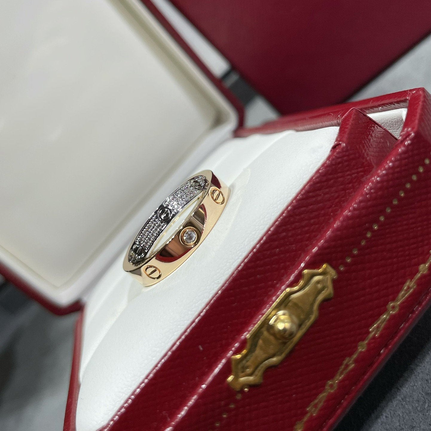 [Luxe Jewelry]LOVE PINK GOLD SILVER DIAMOND DOUBLE RING
