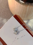 [Luxe]PERLEE DOUBLE PENDANT SILVER DIAMOND NECKLACE