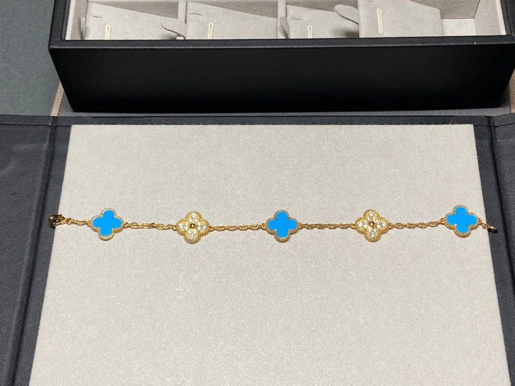 [Luxe] CLOVER 5 MOTIF BLUE AGATE BRACELET COLLECTION