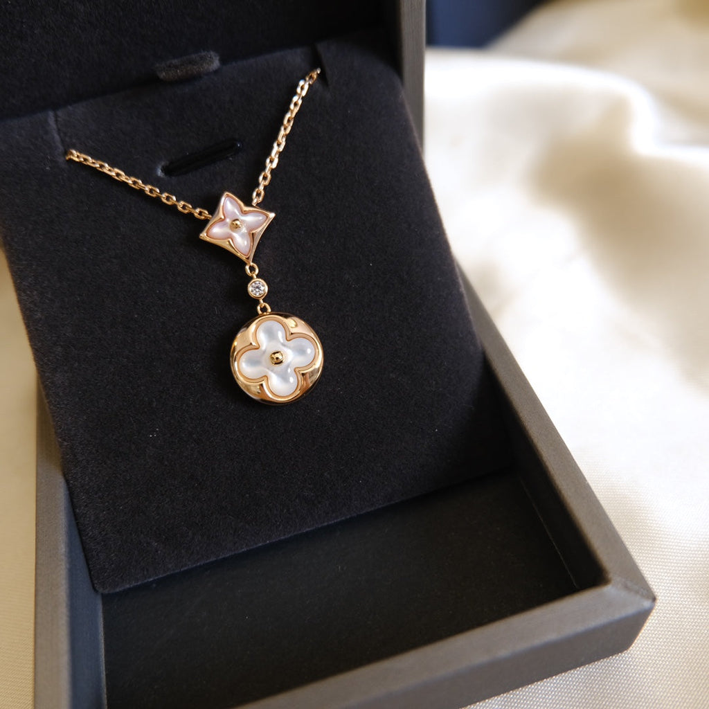[Luxe] COLLIER EN OR ROSE À 2 MOTIFS ÉTOILE ET SOLEIL BLANC 
