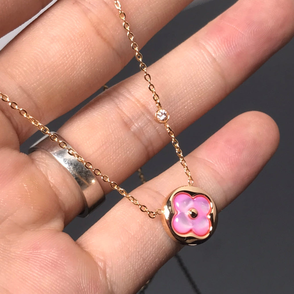 [Luxe] COLLIER OR ROSE FLEUR DE COULEUR MOP SOLEIL