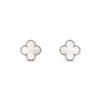 [Luxe]CLOVER MEDIUM 1 MOTIFS  WHITE MOP EARRINGS SILVER