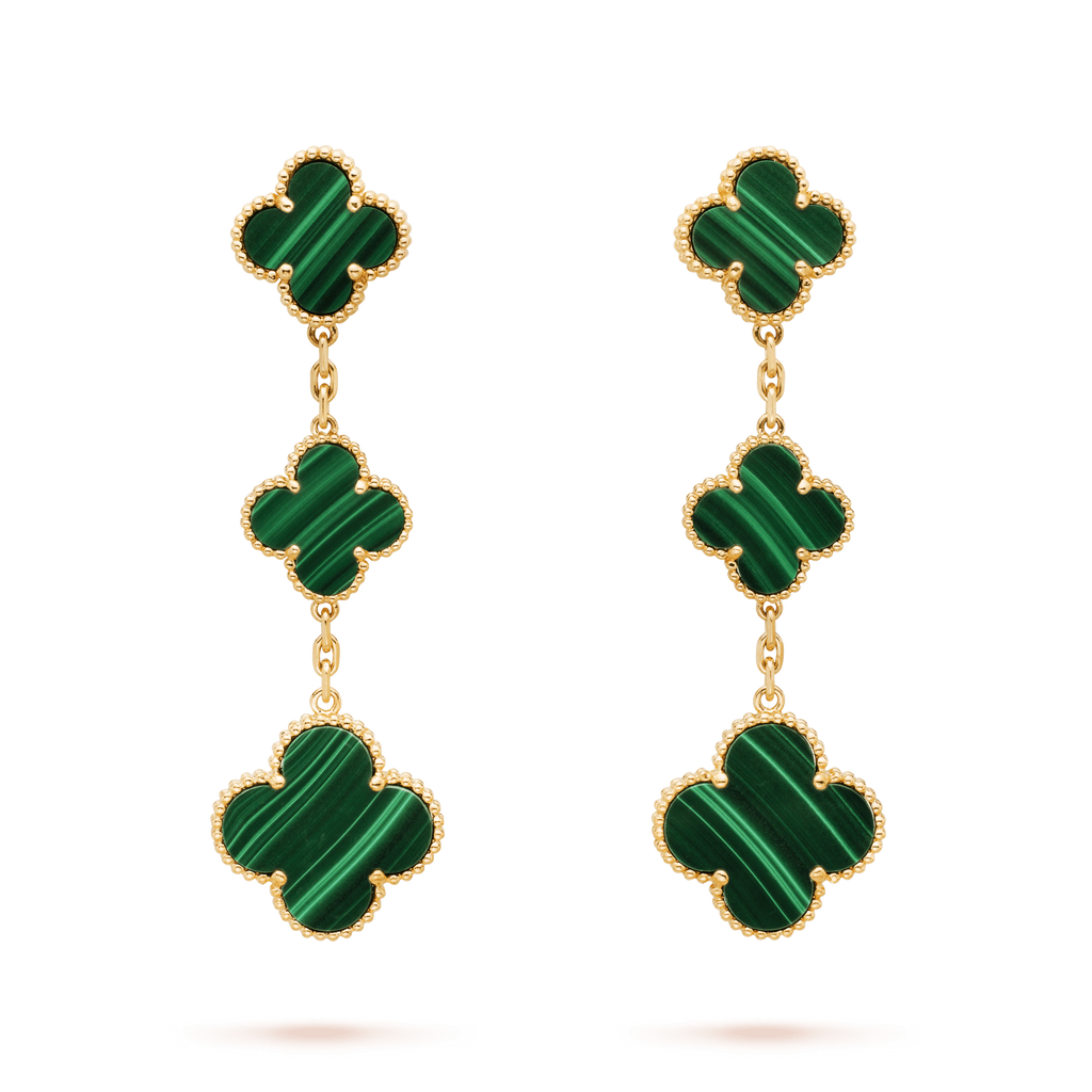 [Luxe]CLOVER MALACHITE 3 MOTIFS GOLD