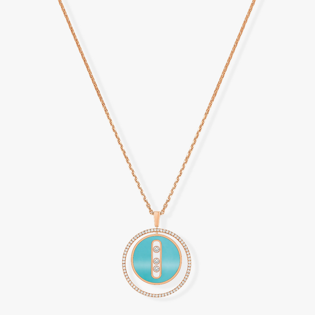 [LUXE]LUCKY MOVE 3 DIAMONDS TURQUOISE PINK GOLD DIAMOND NECKLACE
