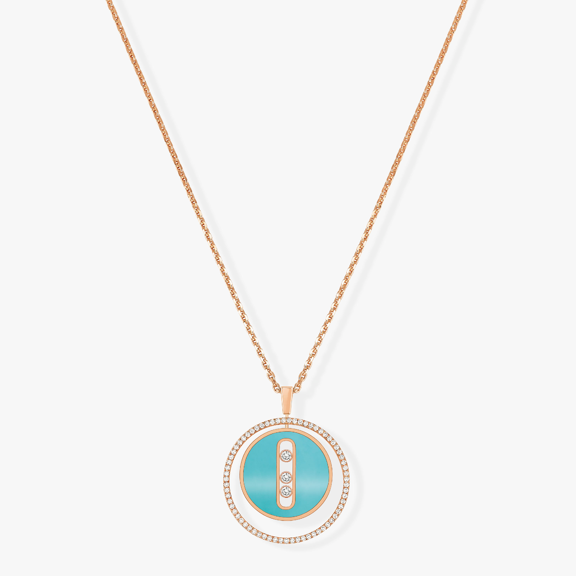 [LUXE]LUCKY MOVE 3 DIAMONDS TURQUOISE PINK GOLD DIAMOND NECKLACE