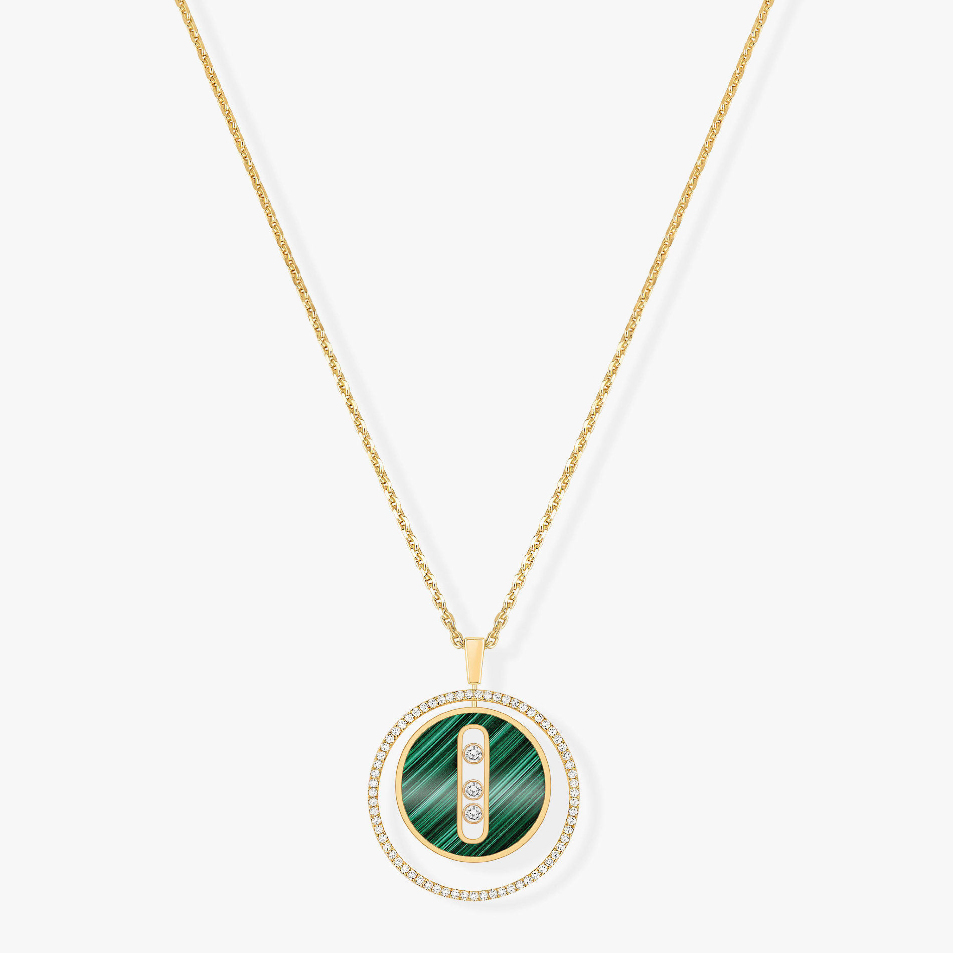 [LUXE]LUCKY MOVE 3 DIAMOND MALACHITE GOLD DIAMOND NECKLACE