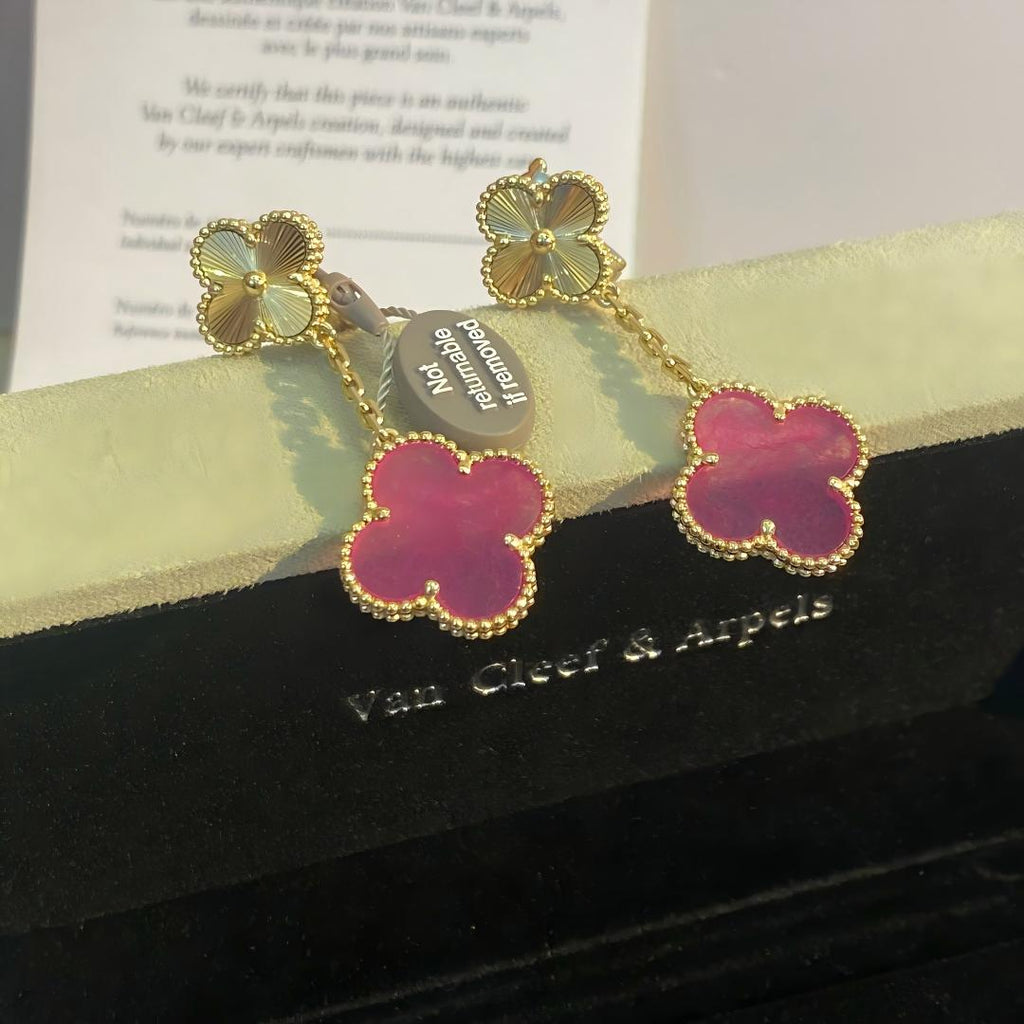 [LUXE]Clover Pink Enamel Necklace & Earring Jewelry Set