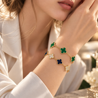 [LUXE]Clover 5-Motif Malachite & Pietersite Bracelet Stack Set