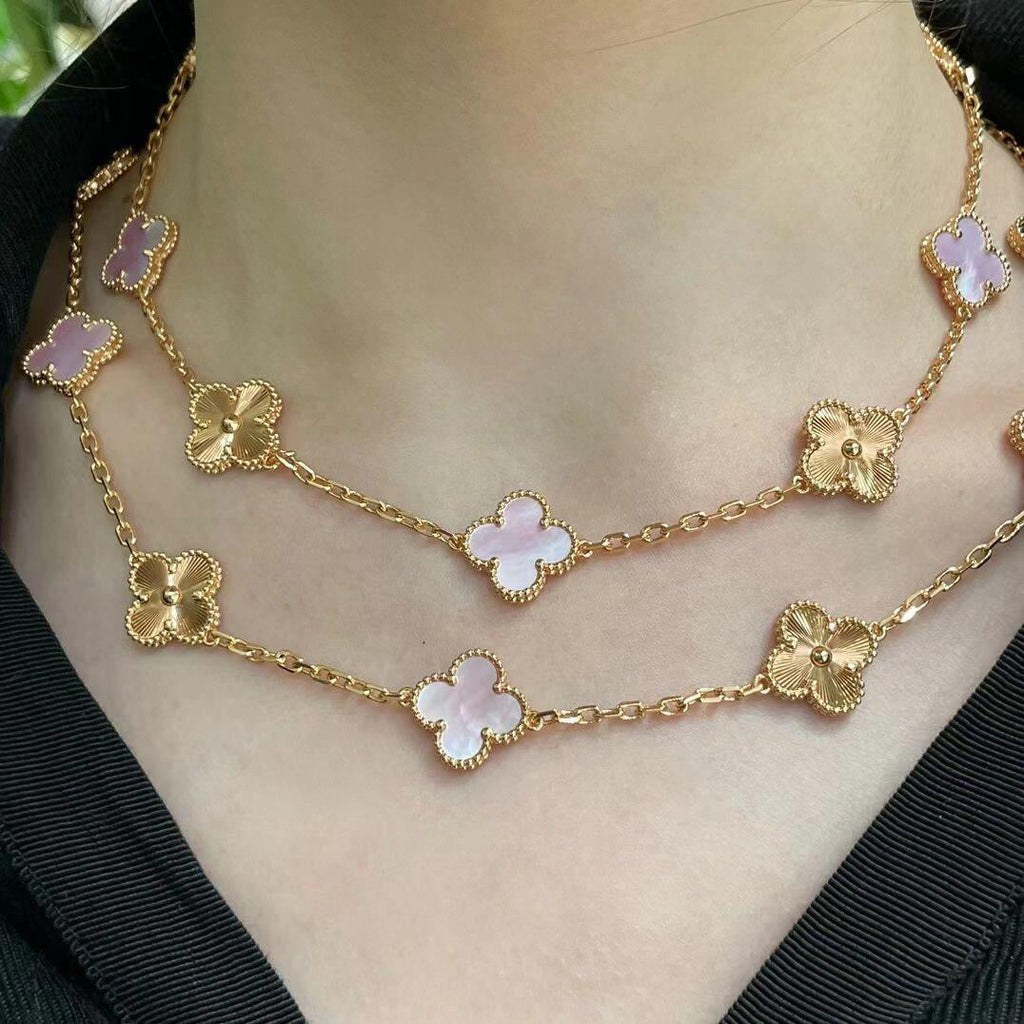 [Luxe]CLOVER 20 MOTIFS LASER PINK MOP NECKLACE