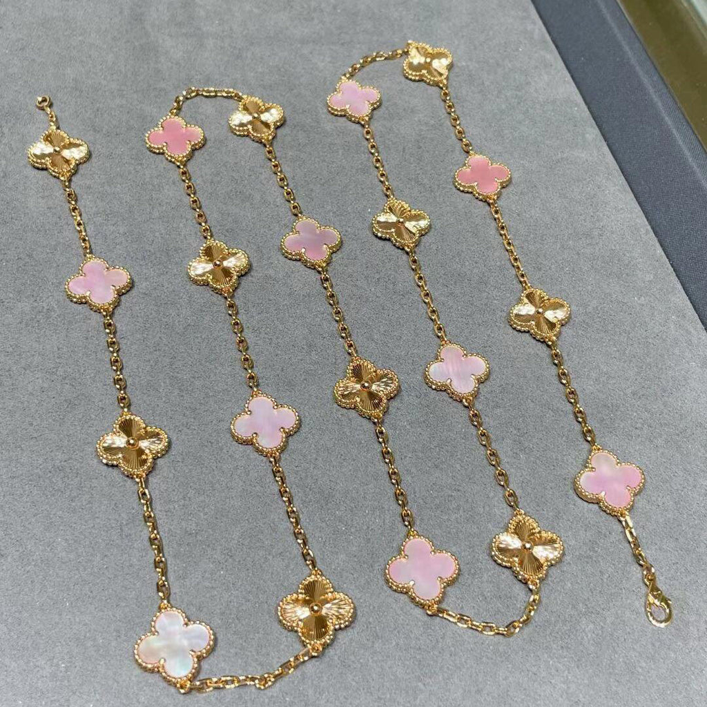 [Luxe]CLOVER 20 MOTIFS LASER PINK MOP NECKLACE