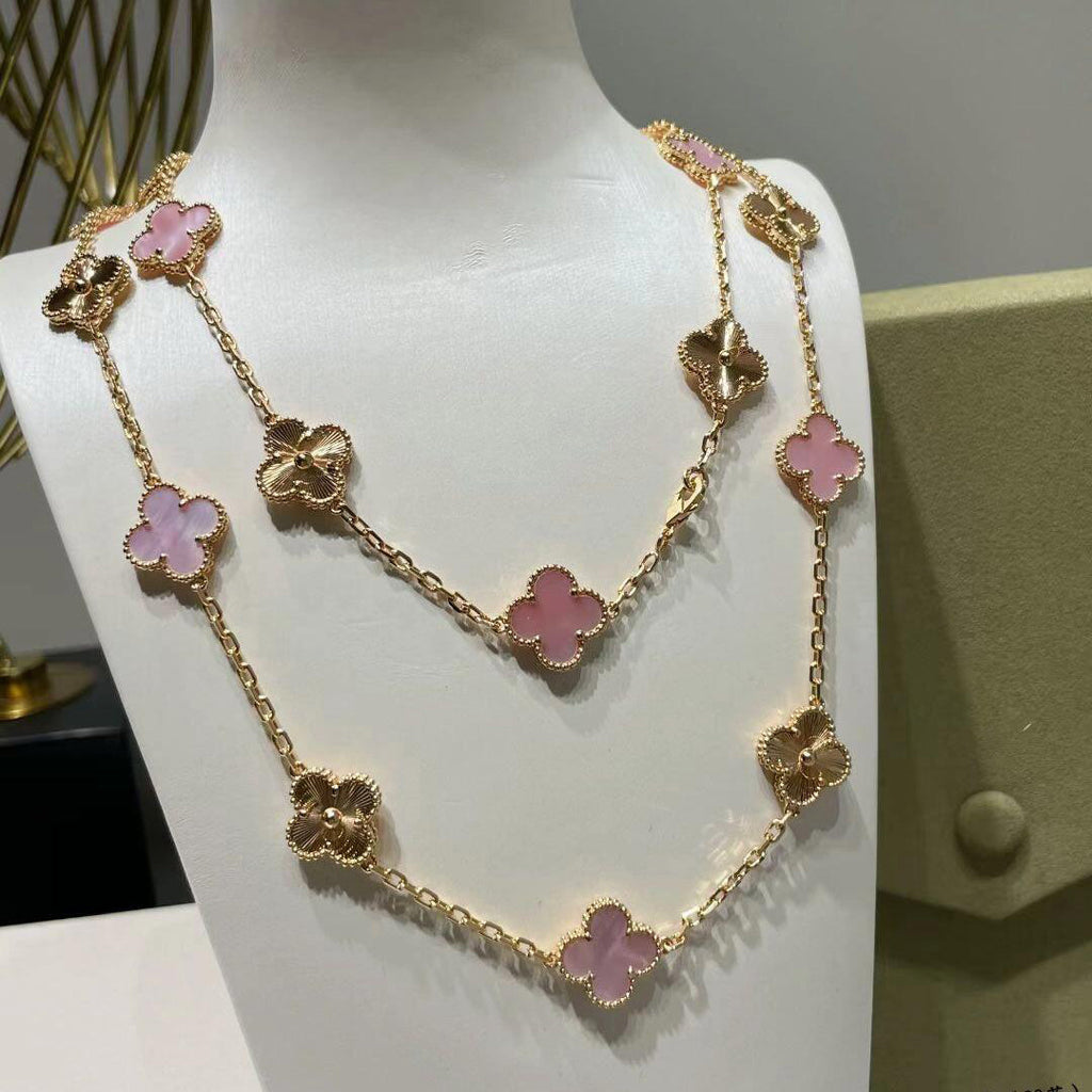 [Luxe]CLOVER 20 MOTIFS LASER PINK MOP NECKLACE