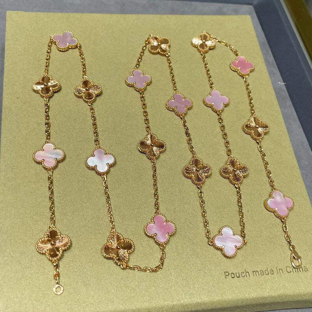 [Luxe]CLOVER 20 MOTIFS LASER PINK MOP NECKLACE