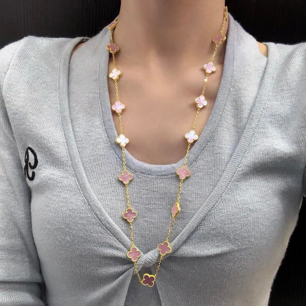 [Luxe]CLOVER 20 MOTIFS PINK MOP NECKLACE