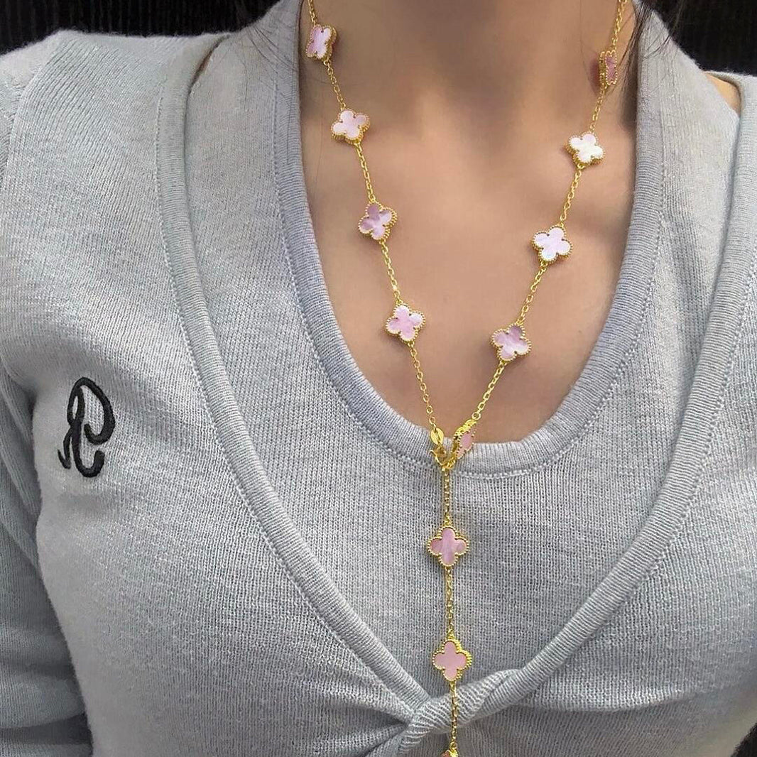 [Luxe]CLOVER 20 MOTIFS PINK MOP NECKLACE
