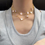 [Luxe]CLOVER 20 MOTIFS PINK MOP NECKLACE