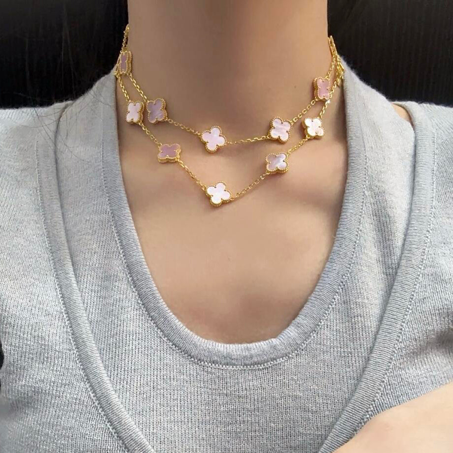 [Luxe]CLOVER 20 MOTIFS PINK MOP NECKLACE
