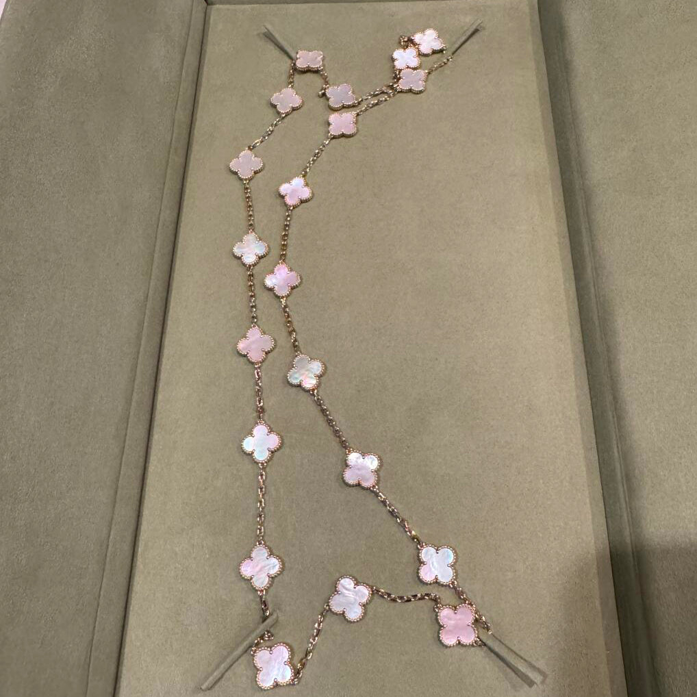 [Luxe]CLOVER 20 MOTIFS PINK MOP NECKLACE