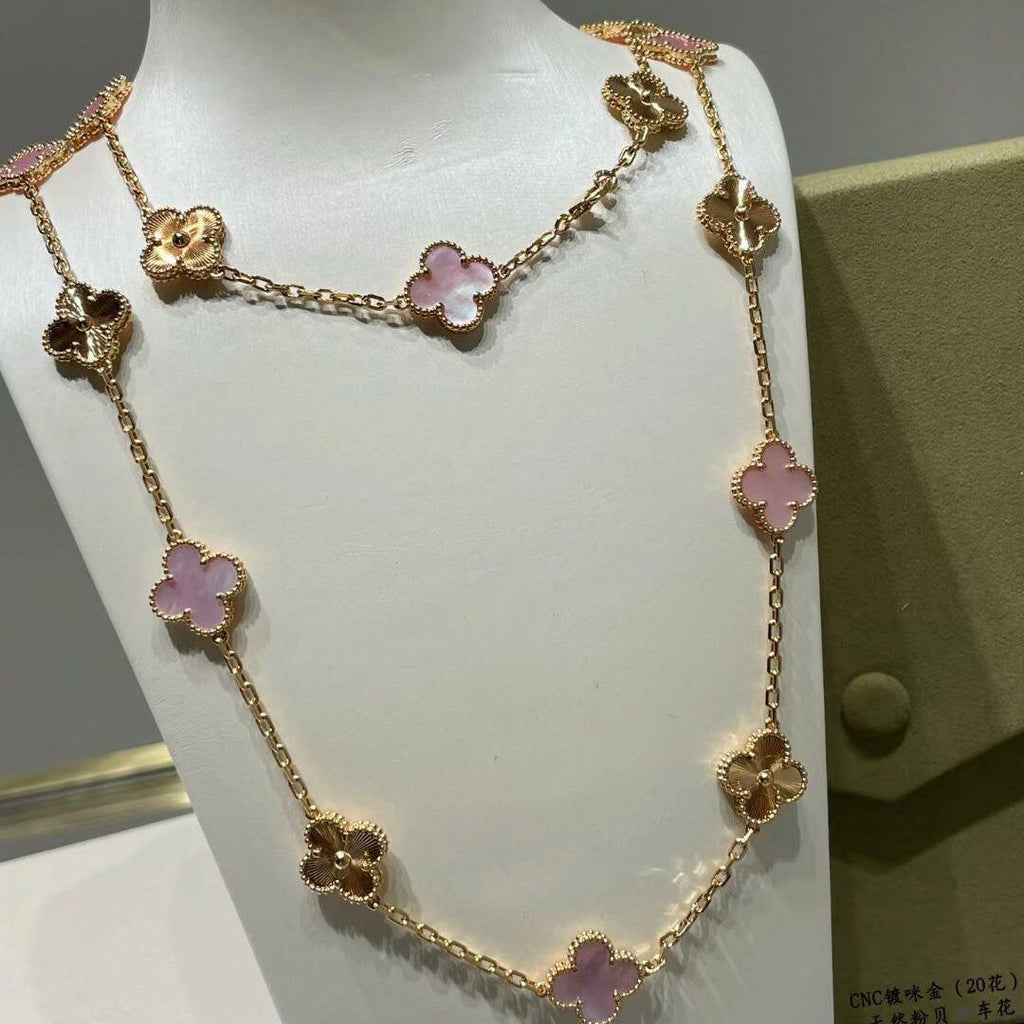 [Luxe]CLOVER 20 MOTIFS LASER PINK MOP NECKLACE