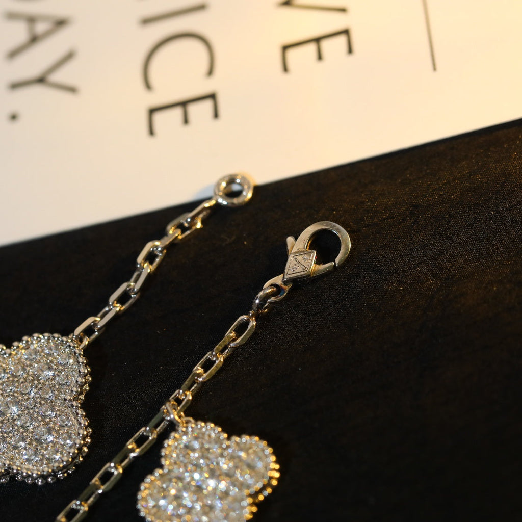 [Luxe]CLOVER BRACELET 5 MOTIF SILVER DIAMOND PAVED