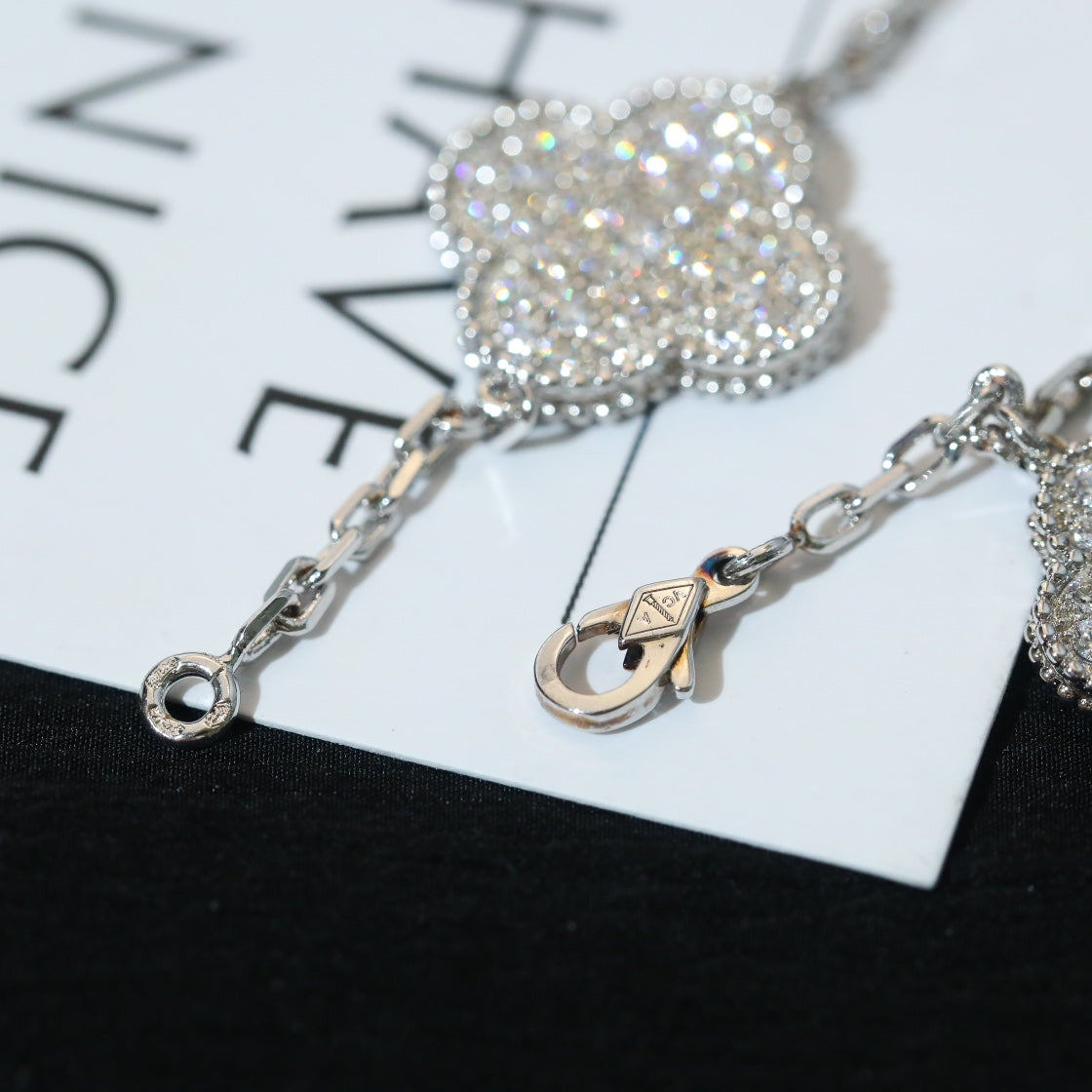 [Luxe]CLOVER BRACELET 5 MOTIF SILVER DIAMOND PAVED