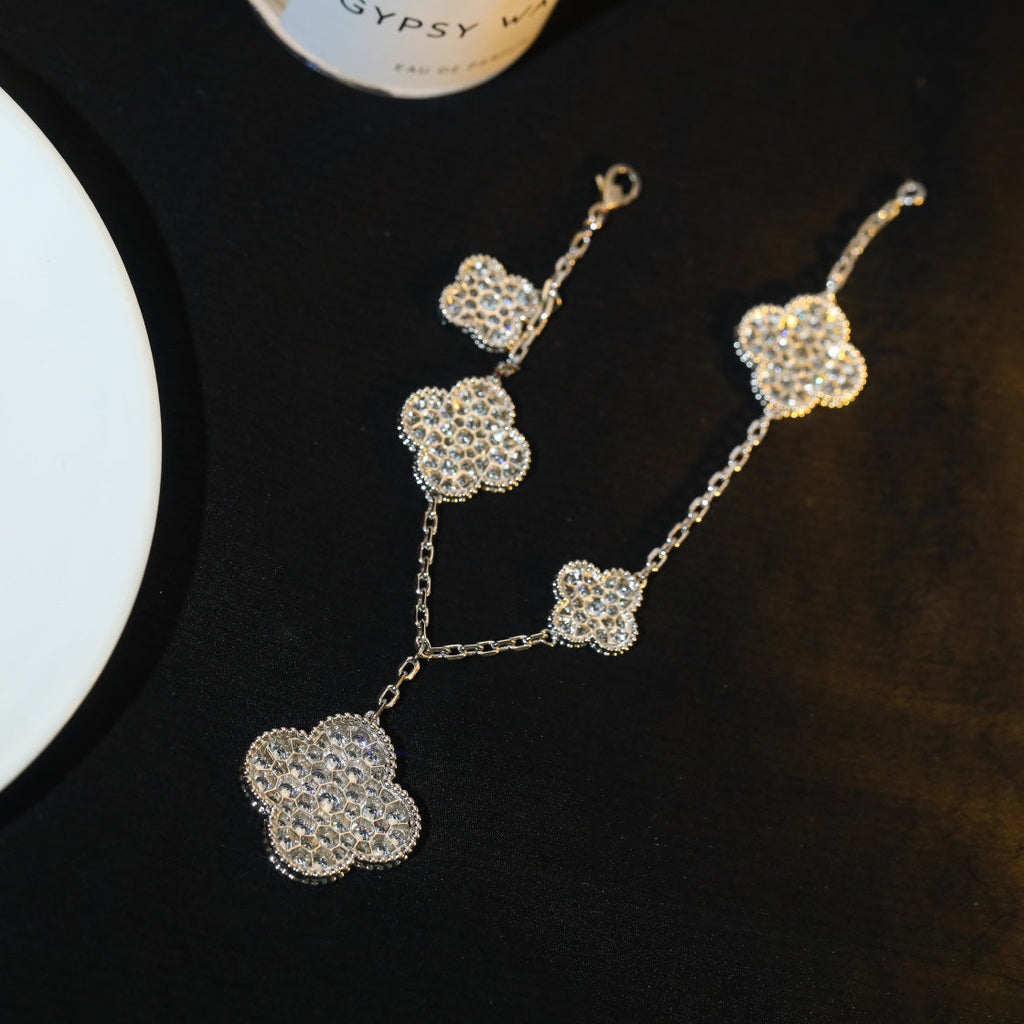[Luxe]CLOVER BRACELET 5 MOTIF SILVER DIAMOND PAVED
