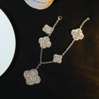 [Luxe]CLOVER BRACELET 5 MOTIF SILVER DIAMOND PAVED