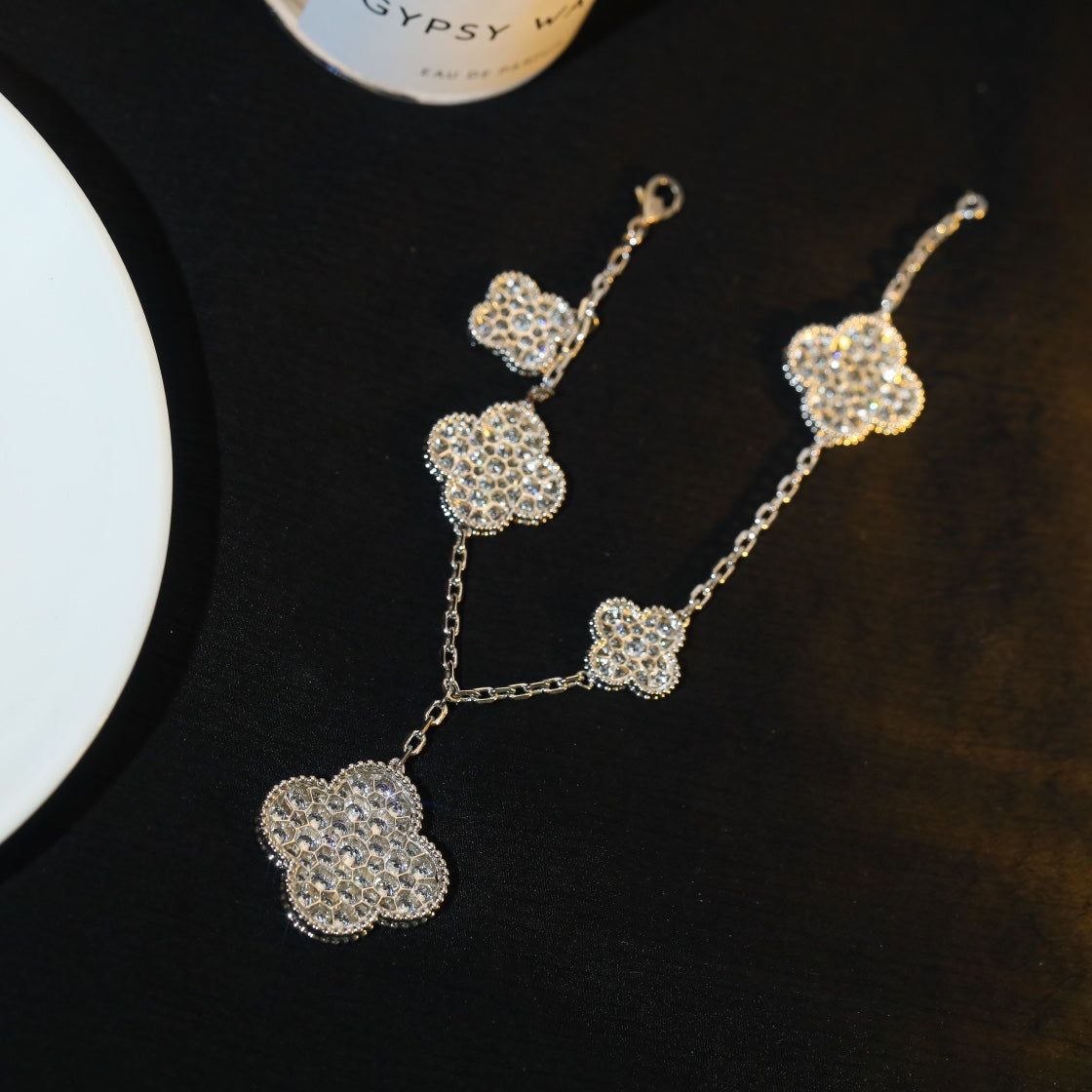 [Luxe]CLOVER BRACELET 5 MOTIF SILVER DIAMOND PAVED