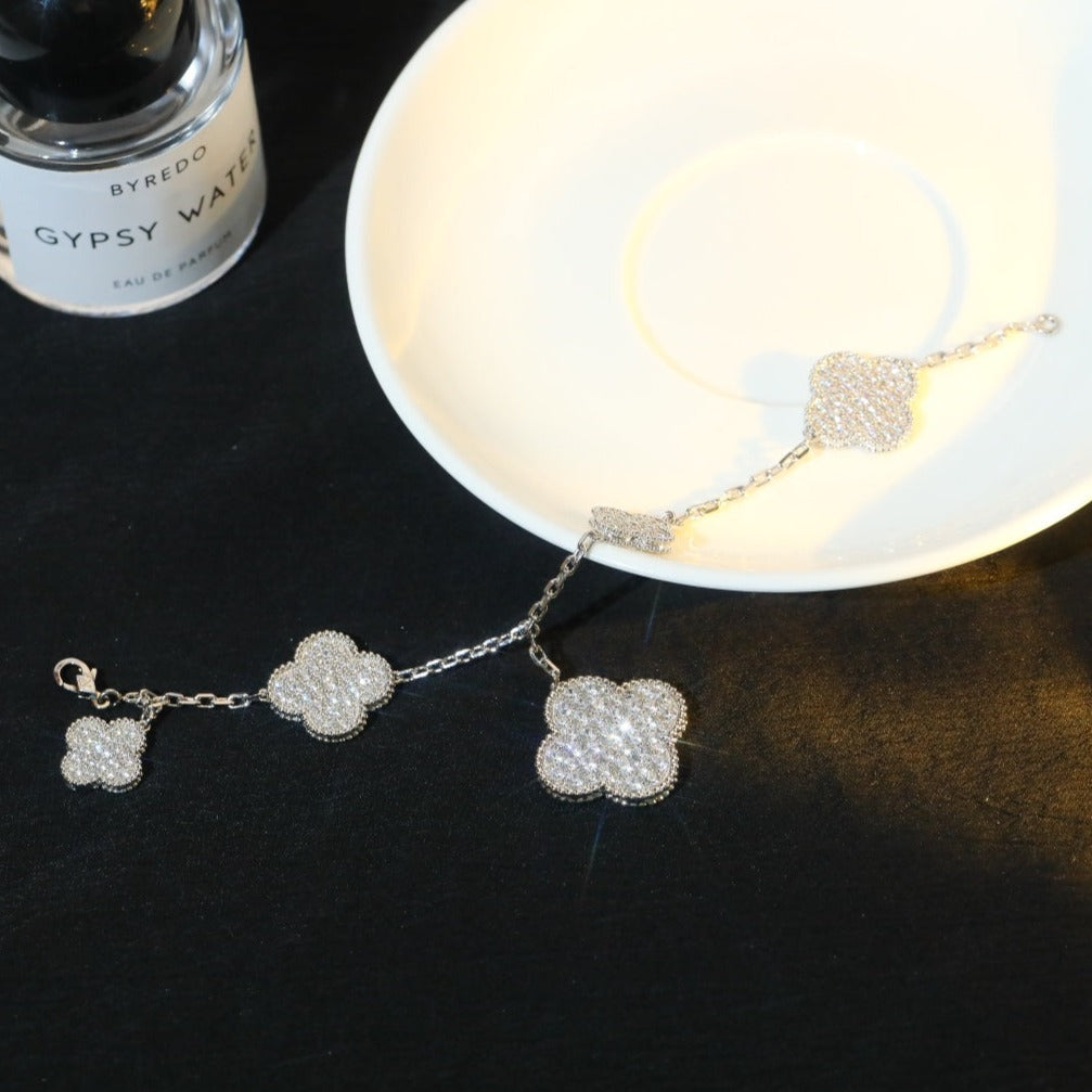 [Luxe]CLOVER BRACELET 5 MOTIF SILVER DIAMOND PAVED