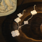[Luxe]CLOVER BRACELET 5 MOTIF SILVER DIAMOND PAVED