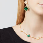 [Luxe]CLOVER 10 MOTIFS MALACHITE DIAMOND NECKLACE