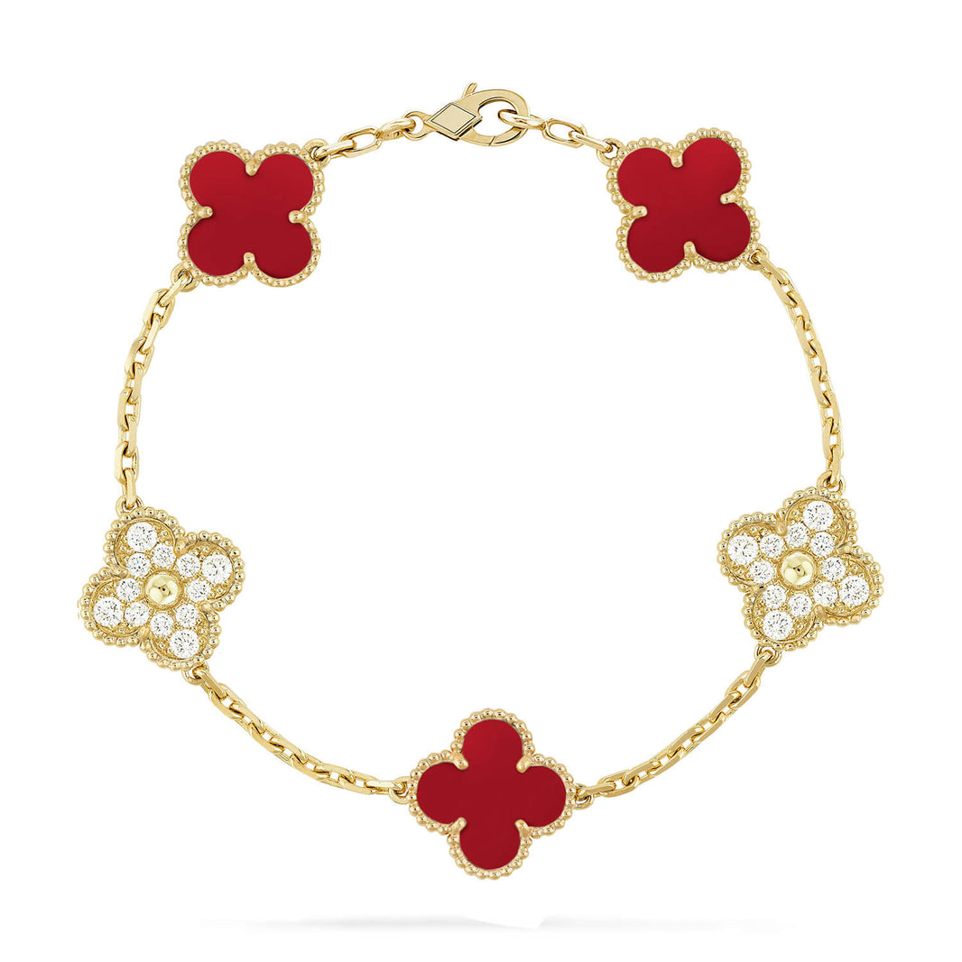 [Luxe] CLOVER 5 MOTIF RED CORNELIAN BRACELET COLLECTION