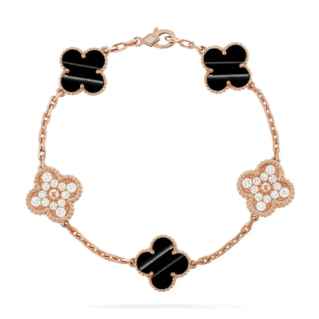 [LUXE]Clover Laser  Pulsar Stone 5-Motif & LOVE Diamond-Paved Bracelet Stack Set
