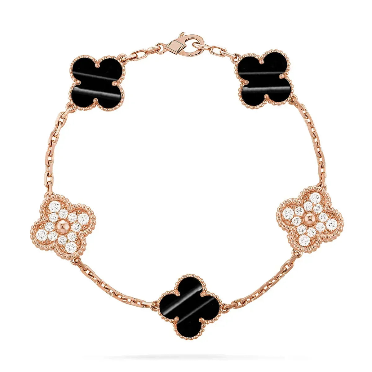 [LUXE]Clover Laser  Pulsar Stone 5-Motif & LOVE Diamond-Paved Bracelet Stack Set