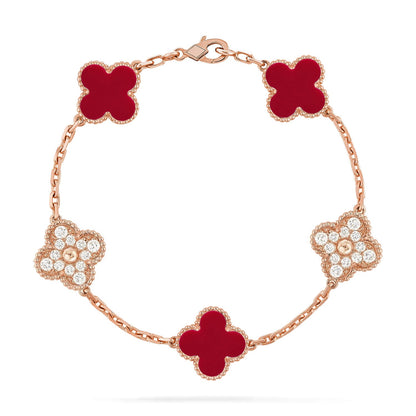 [Luxe] CLOVER 5 MOTIF RED CORNELIAN BRACELET COLLECTION