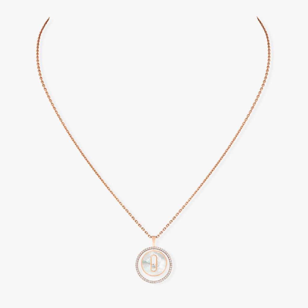 [LUXE]LUCKY MOVE 1 DIAMOND WHITE MOTHER OF PEARL PINK GOLD DIAMOND NECKLACE