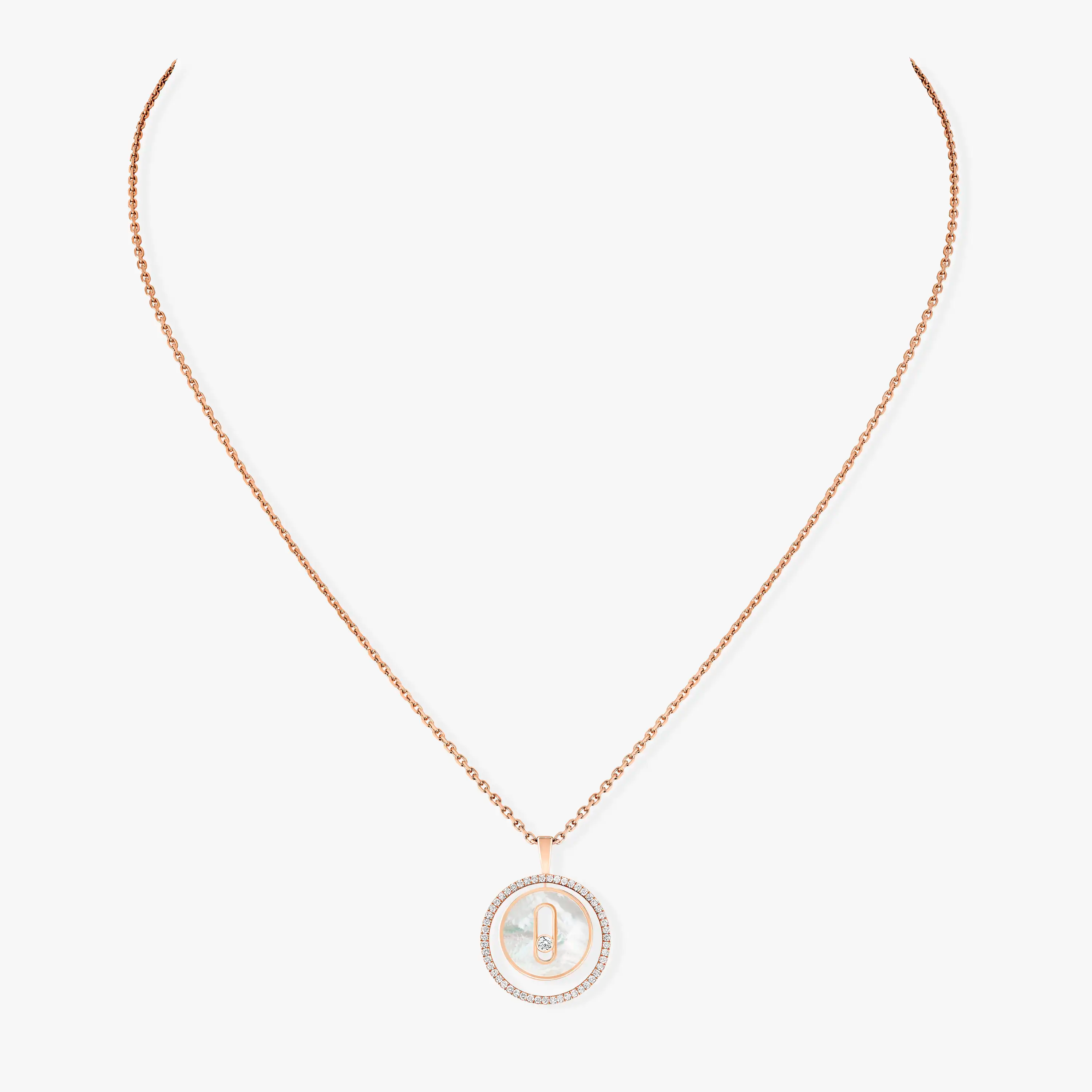 [LUXE]LUCKY MOVE 1 DIAMOND WHITE MOTHER OF PEARL PINK GOLD DIAMOND NECKLACE