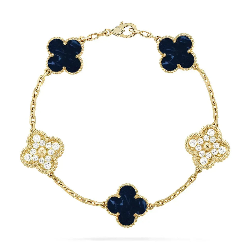 [LUXE]Clover 5-Motif Malachite & Pietersite Bracelet Stack Set