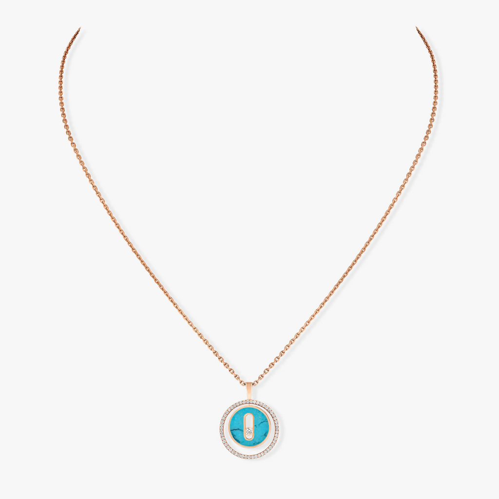 [LUXE]LUCKY MOVE 1 DIAMOND TURQUOISE PINK GOLD DIAMOND NECKLACE