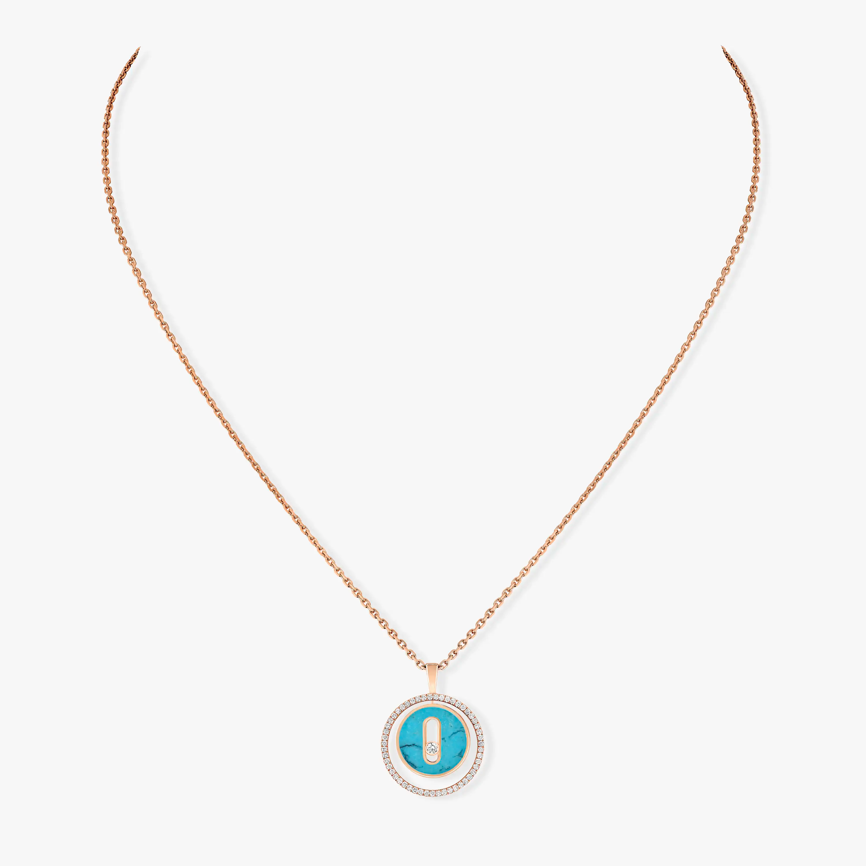 [LUXE]LUCKY MOVE 1 DIAMOND TURQUOISE PINK GOLD DIAMOND NECKLACE