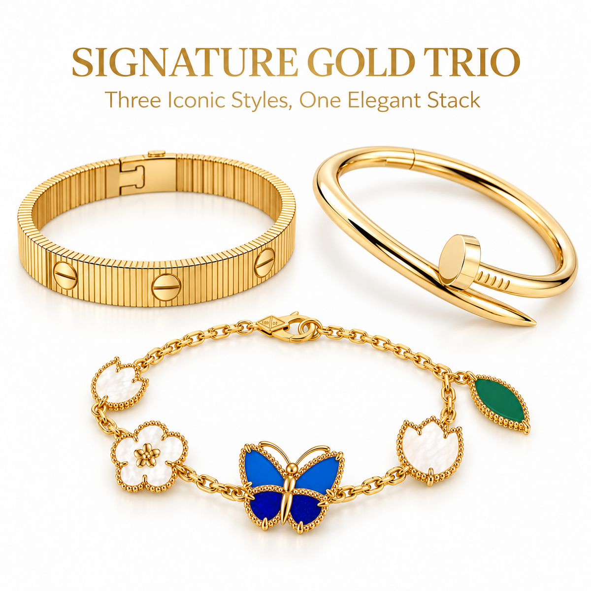 [LUXE]Clover Lucky Spring & Love & Juste Garden 3-Piece  Bracelet Stack Set