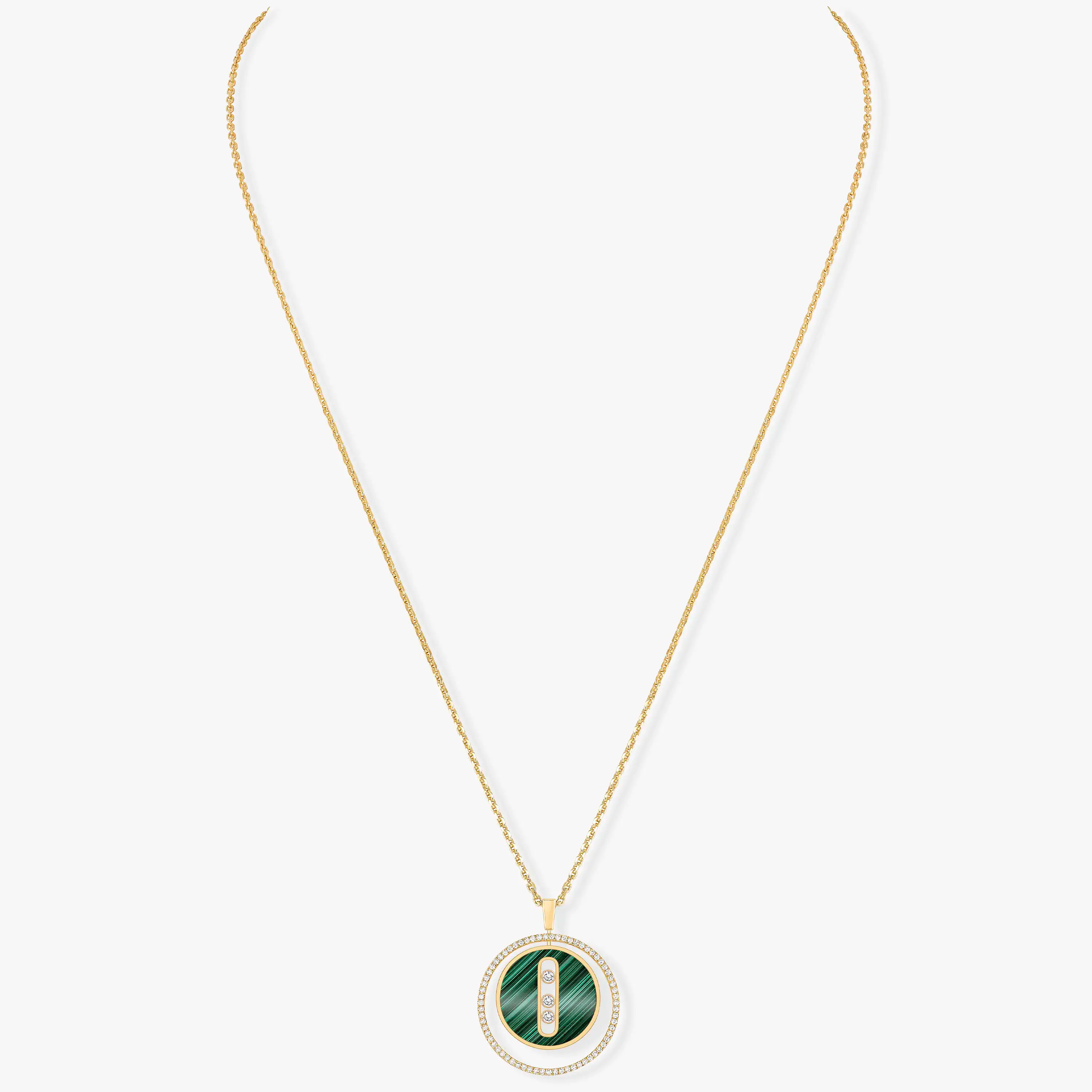 [LUXE]LUCKY MOVE 3 DIAMOND MALACHITE GOLD DIAMOND NECKLACE