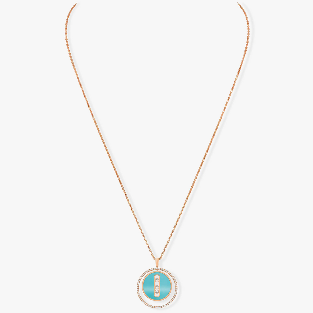 [LUXE]LUCKY MOVE 3 DIAMONDS TURQUOISE PINK GOLD DIAMOND NECKLACE