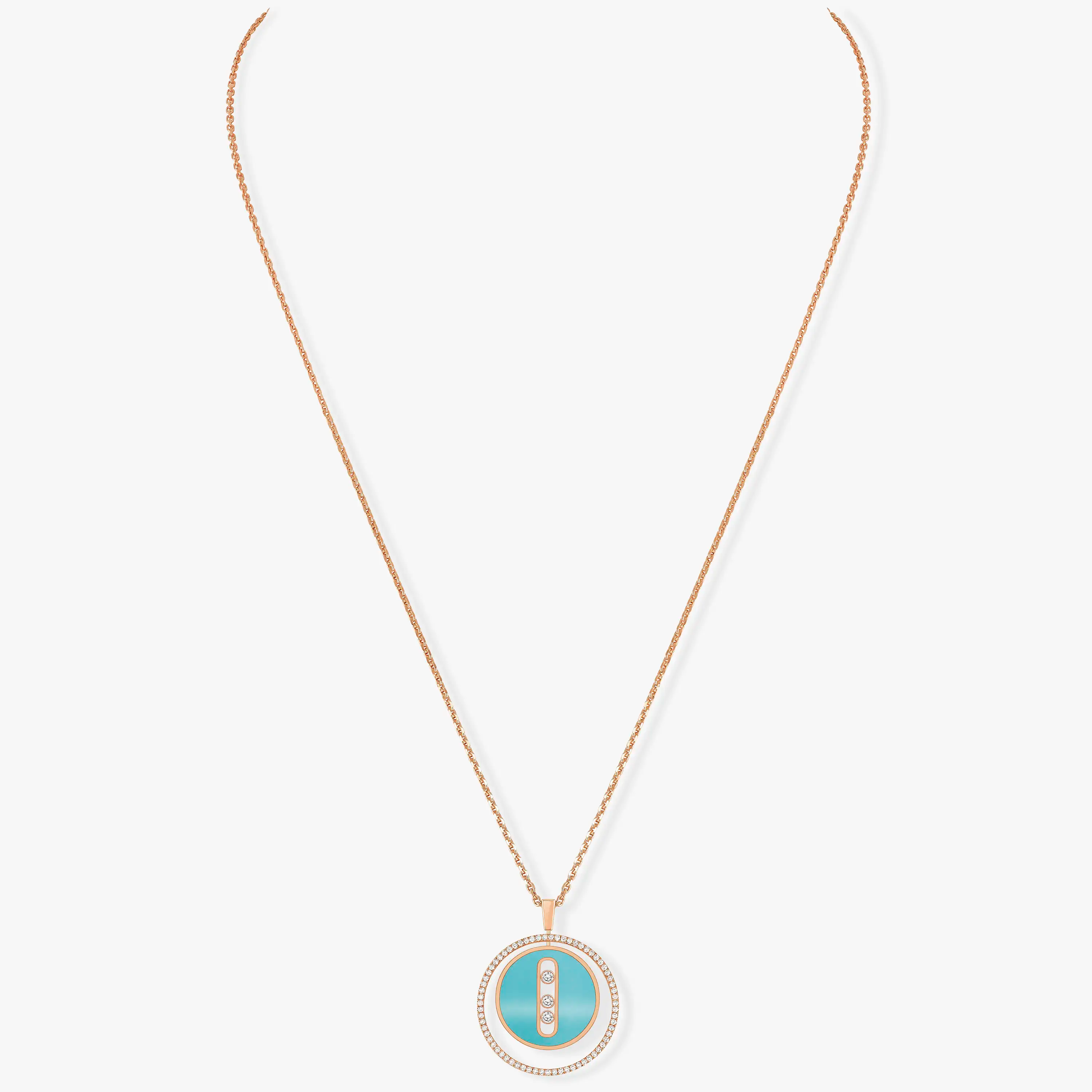 [LUXE]LUCKY MOVE 3 DIAMONDS TURQUOISE PINK GOLD DIAMOND NECKLACE