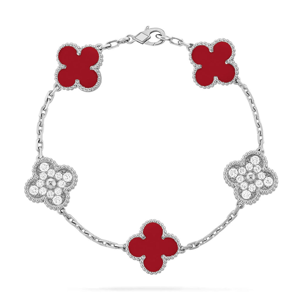 [Luxe] CLOVER 5 MOTIF RED CORNELIAN BRACELET COLLECTION