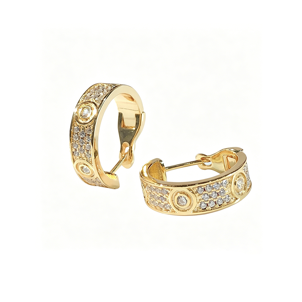 [Luxe Jewelry]LOVE 5.5MM DIAMOND PAVED EARRINGS