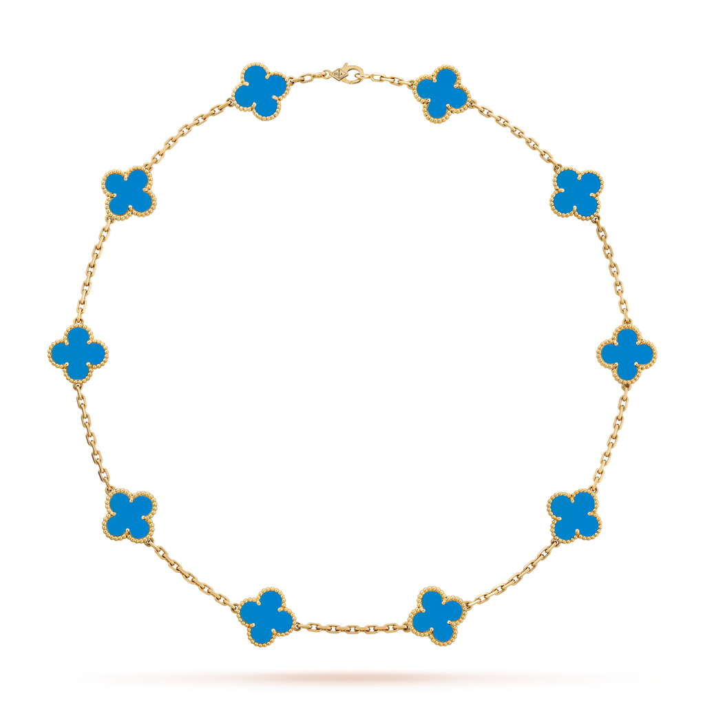 [Luxe]CLOVER 10 MOTIFS BLUE AGATE NECKLACE
