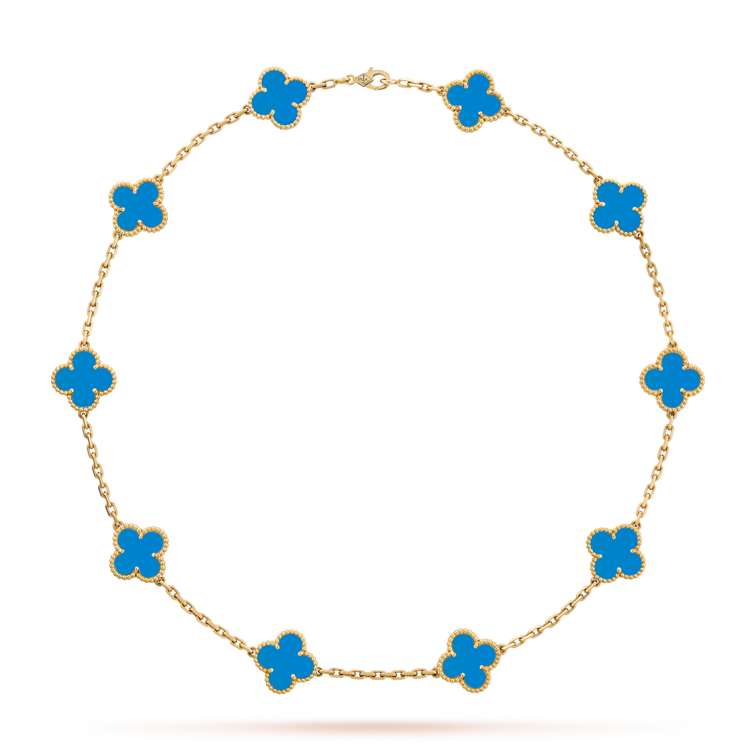 [Luxe]CLOVER 10 MOTIFS BLUE AGATE NECKLACE